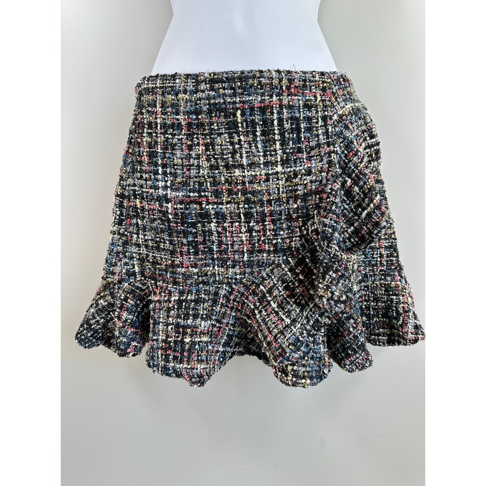 Forever 21 Tweed Mini Skirt Black Multi Sequin Ruffle Academic Preppy Chic Small
